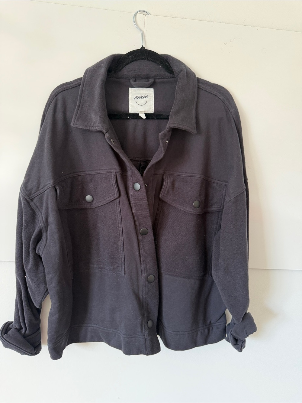 Aerie Black Button-Front cropped Shacket